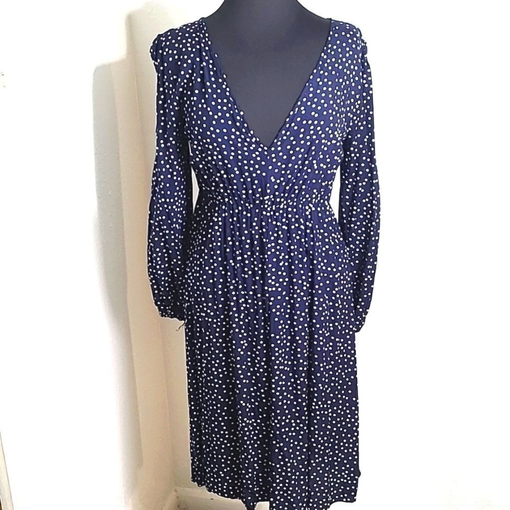Anna-Kaci Navy Blue & White Polka-dot Dress, Size Large